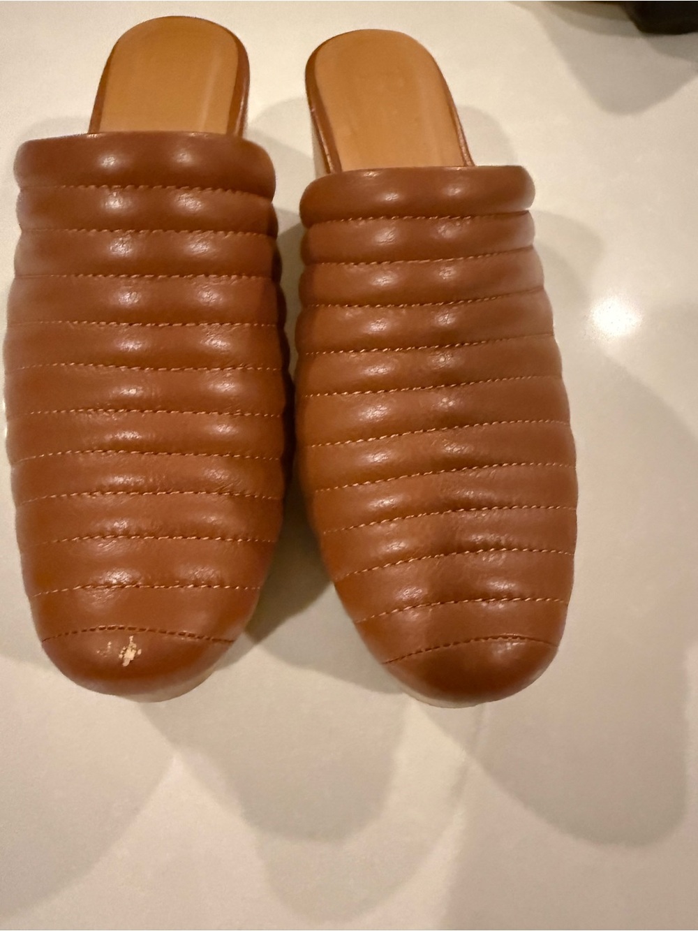 Beklina Brown Quilted Slide Heels- Womens 7
